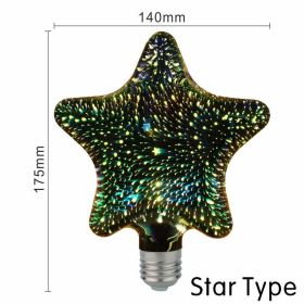 3D Led Bulb Star Fireworks E27 Vintage Edison Night Light 110V 220V A60 ST64 G80 G95 G125 Holiday Novelty Decoration Lighting (Wattage: 220V, Emitting Color: Star)